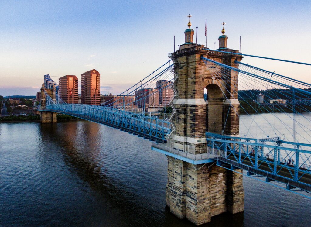 A bridge at sunset in Cleveland.